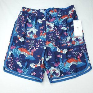 Sovereign Code LA Swim Trunks Men Small Ocean Theme Blue Brief Mesh Lined